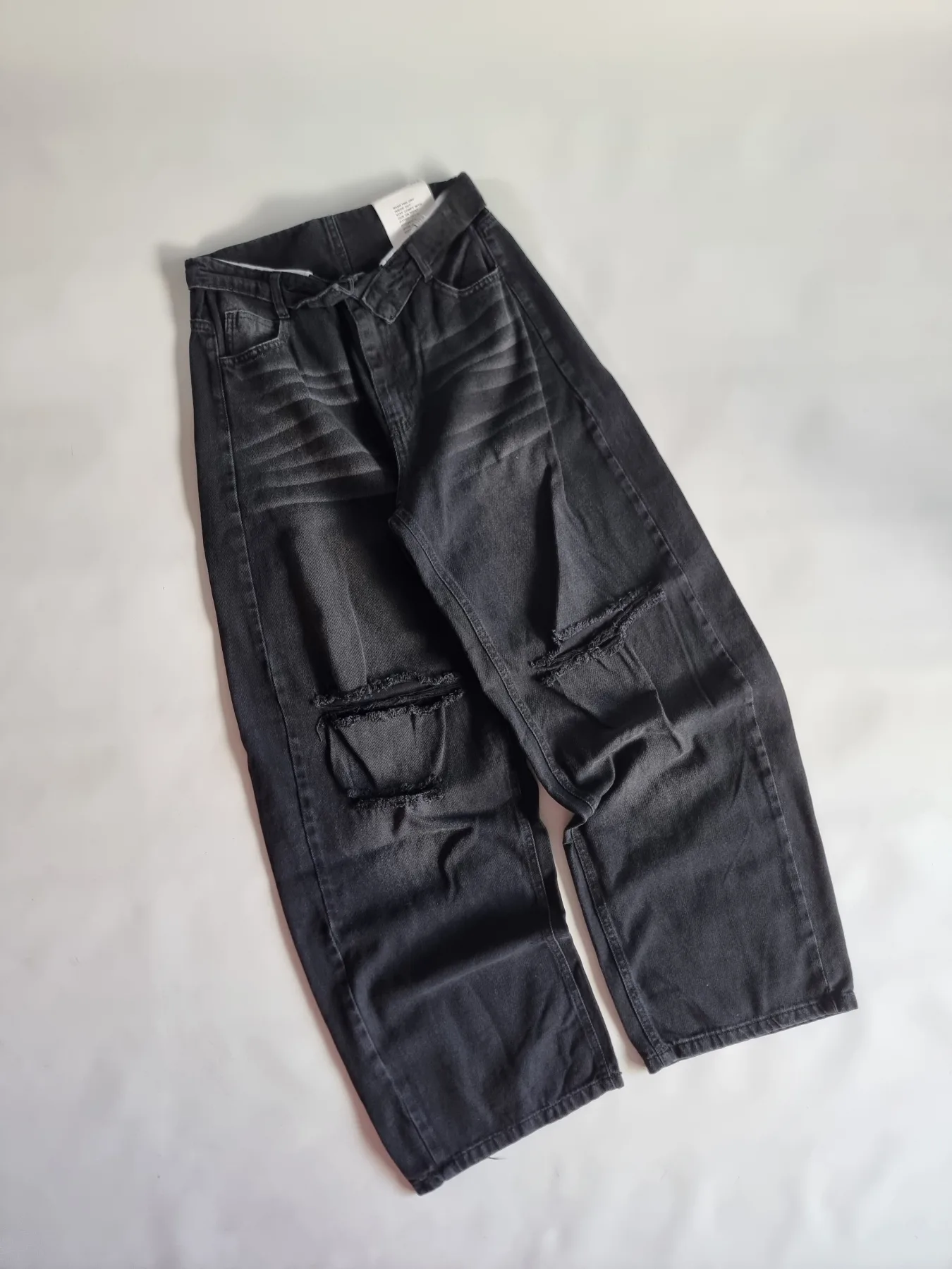 JEAN BAGGY CINTURA DOBLADA ROTURA NEGRO
